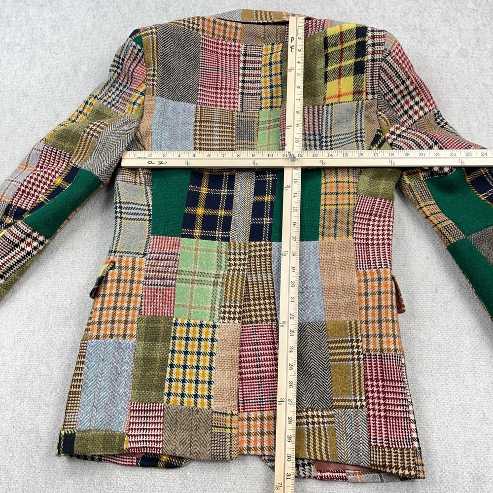 Vintage Wool Blazer Men Small Plaid Patchwork 70s 80s Sport Coat USA Made READ* - Picture 12 of 16